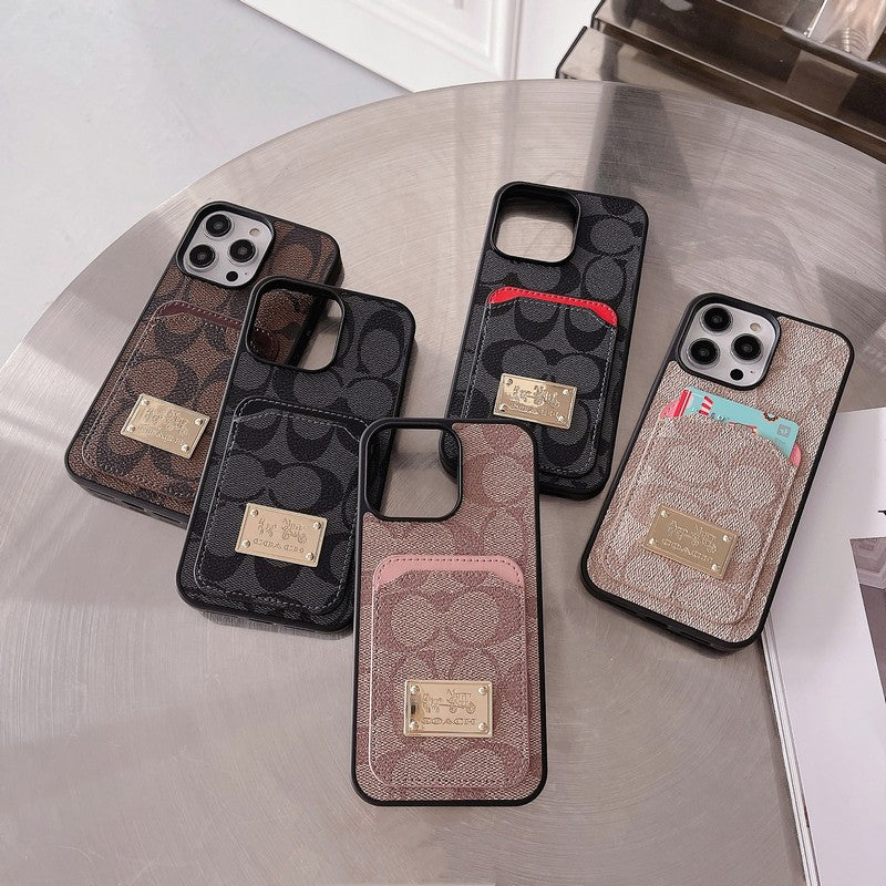Capa de couro para iPhone com bolsa de cartão Coa