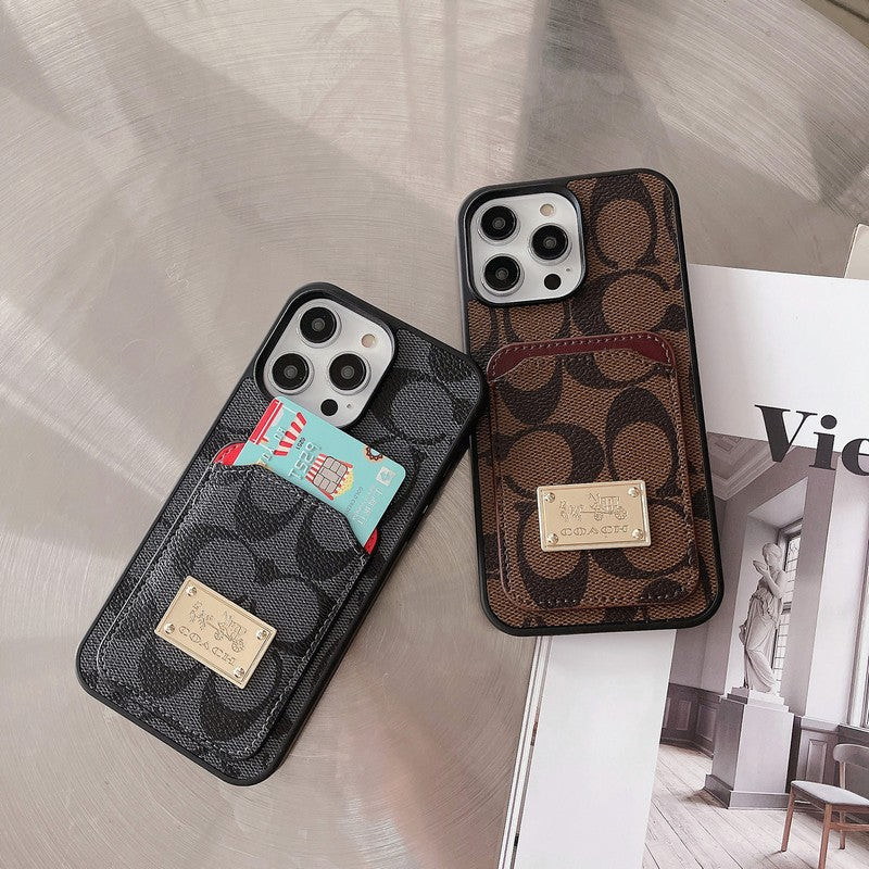 Capa de couro para iPhone com bolsa de cartão Coa