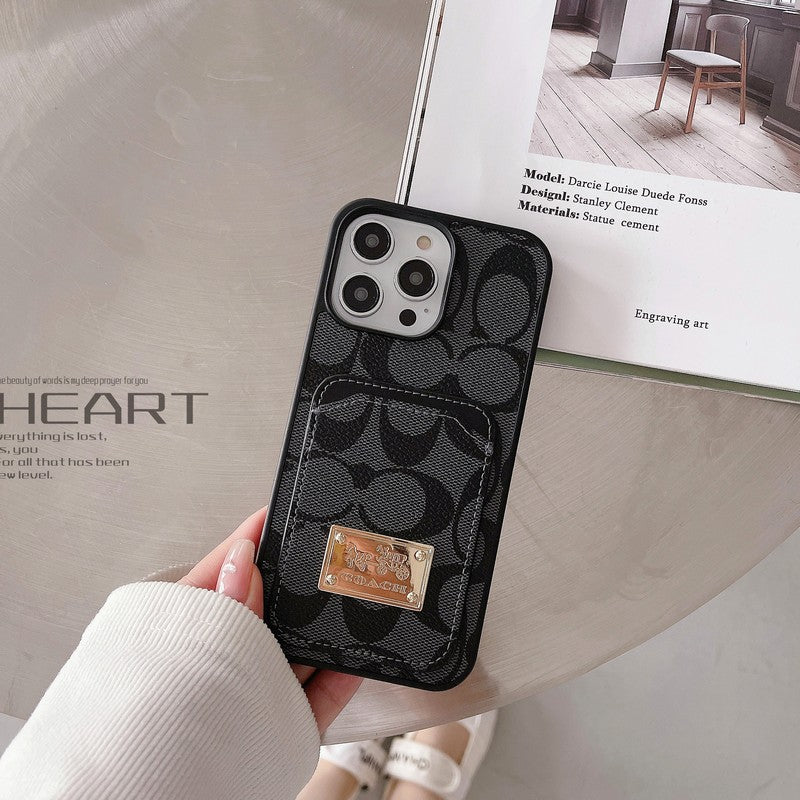 Capa de couro para iPhone com bolsa de cartão Coa