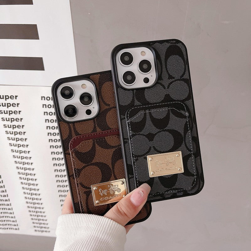 Capa de couro para iPhone com bolsa de cartão Coa