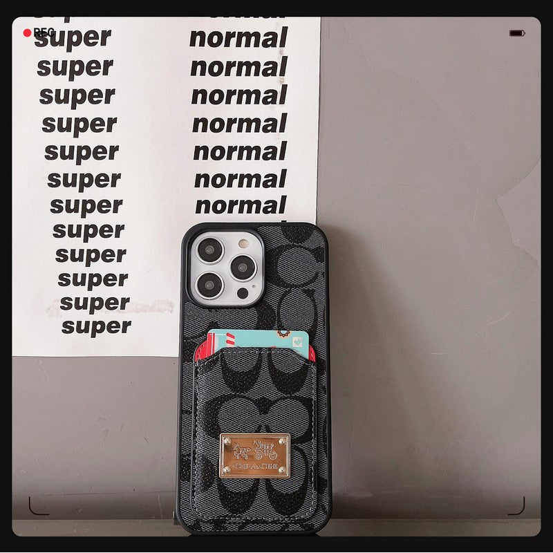 Capa de couro para iPhone com bolsa de cartão Coa