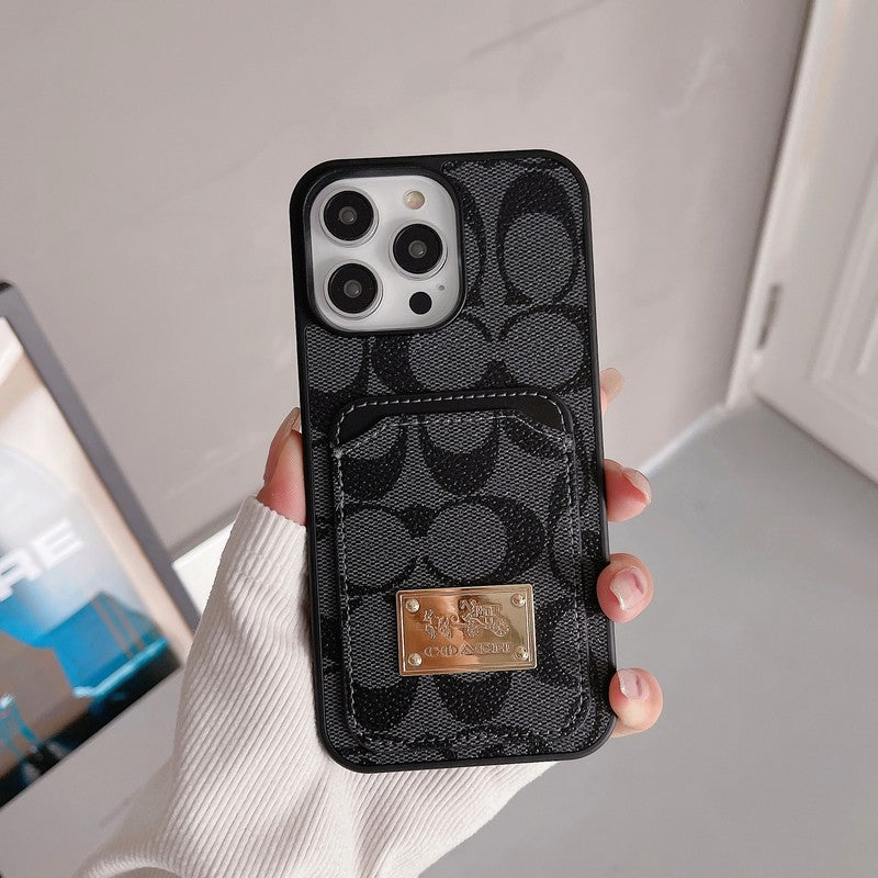 Capa de couro para iPhone com bolsa de cartão Coa