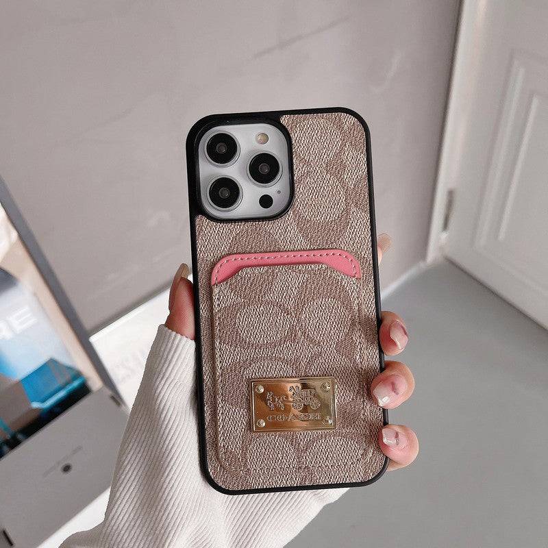 Capa de couro para iPhone com bolsa de cartão Coa