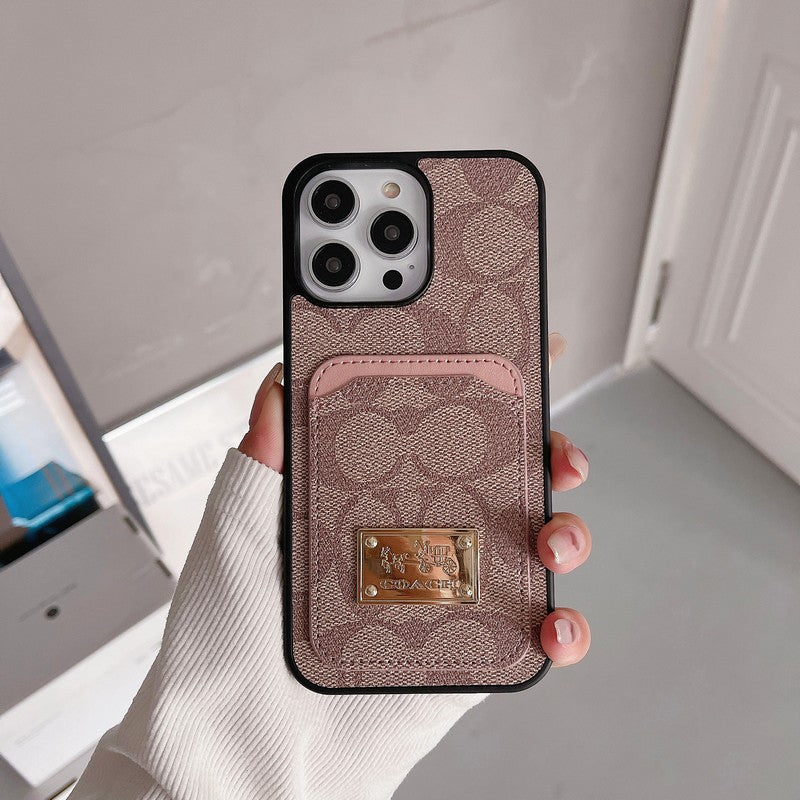 Capa de couro para iPhone com bolsa de cartão Coa