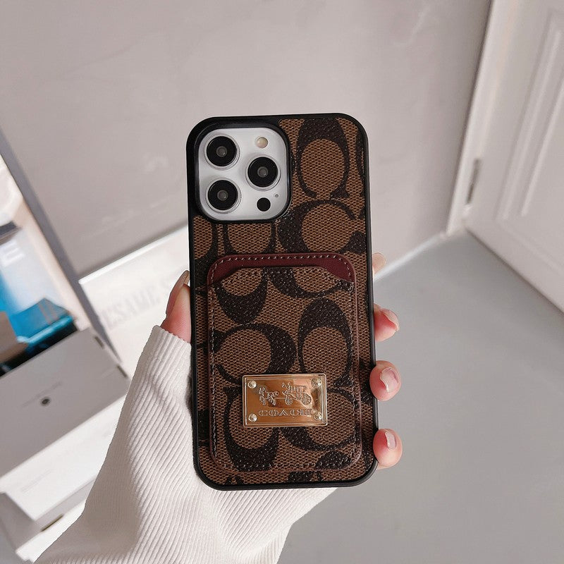 Capa de couro para iPhone com bolsa de cartão Coa