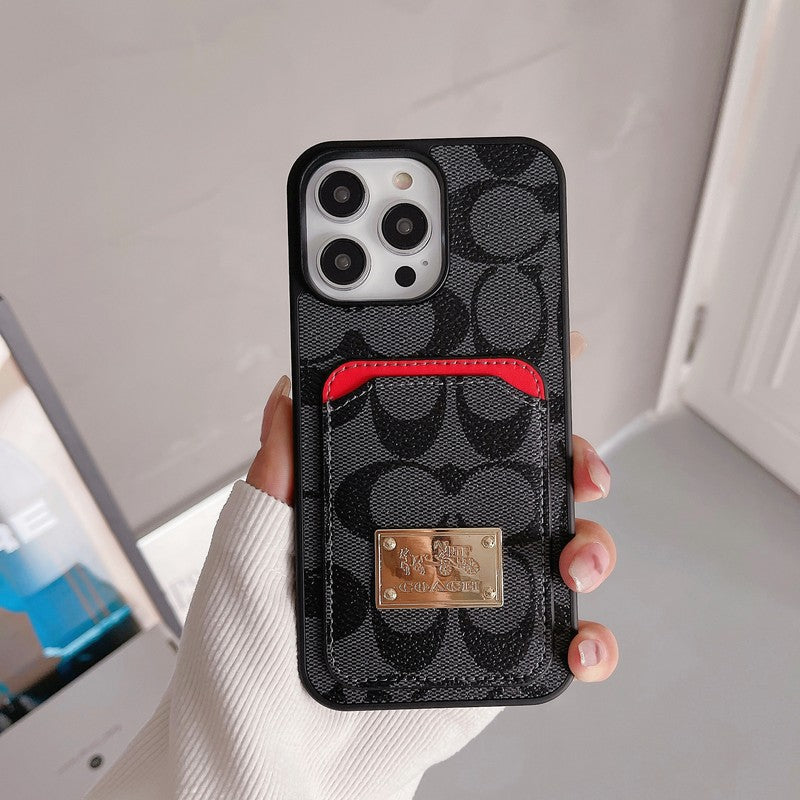 Capa de couro para iPhone com bolsa de cartão Coa