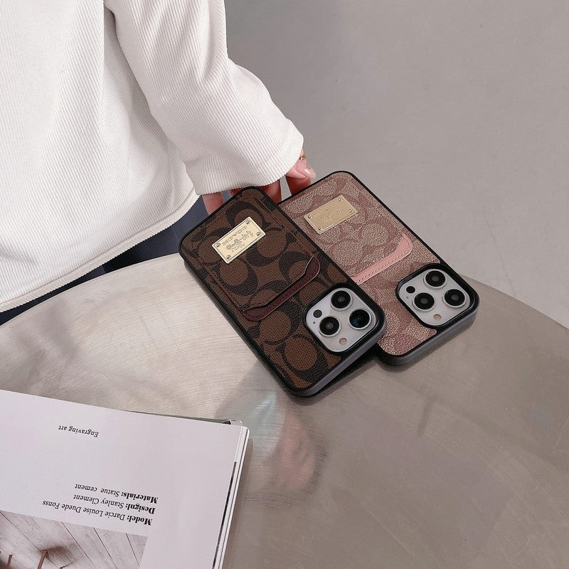 Capa de couro para iPhone com bolsa de cartão Coa