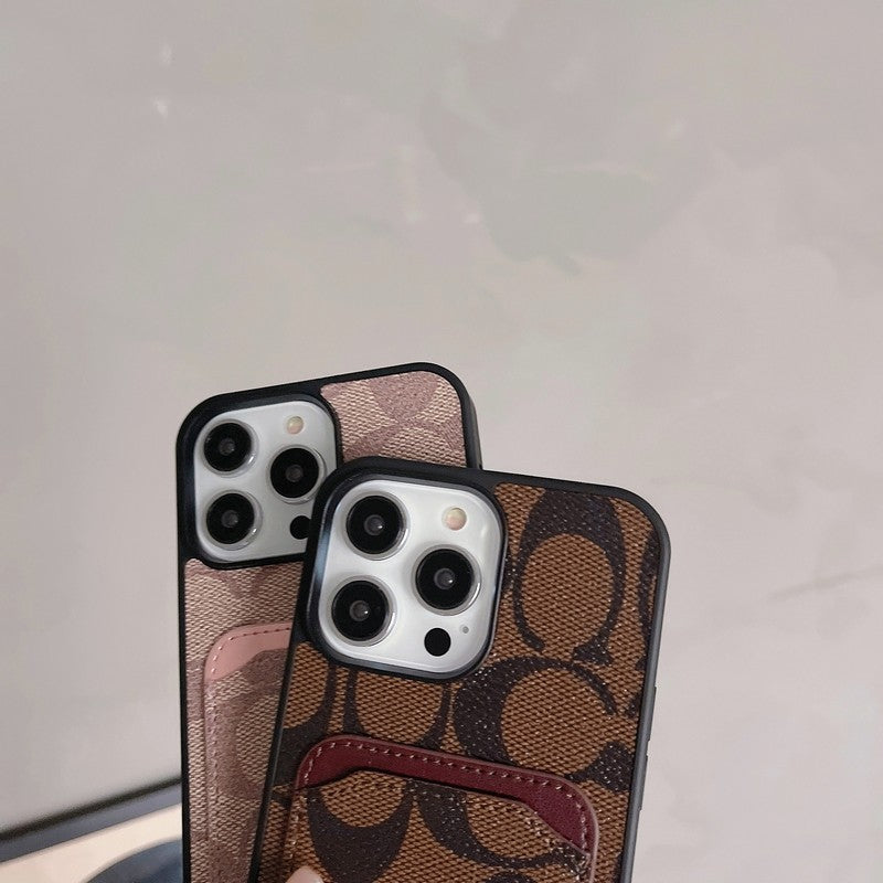 Capa de couro para iPhone com bolsa de cartão Coa