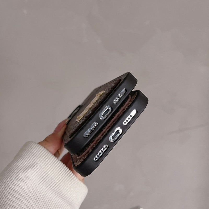 Capa de couro para iPhone com bolsa de cartão Coa