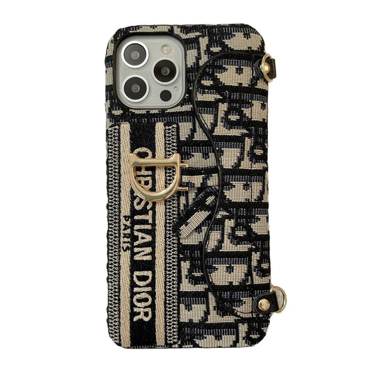 CD Sort & Grå stof Card Bag Crossbody iPhone Case