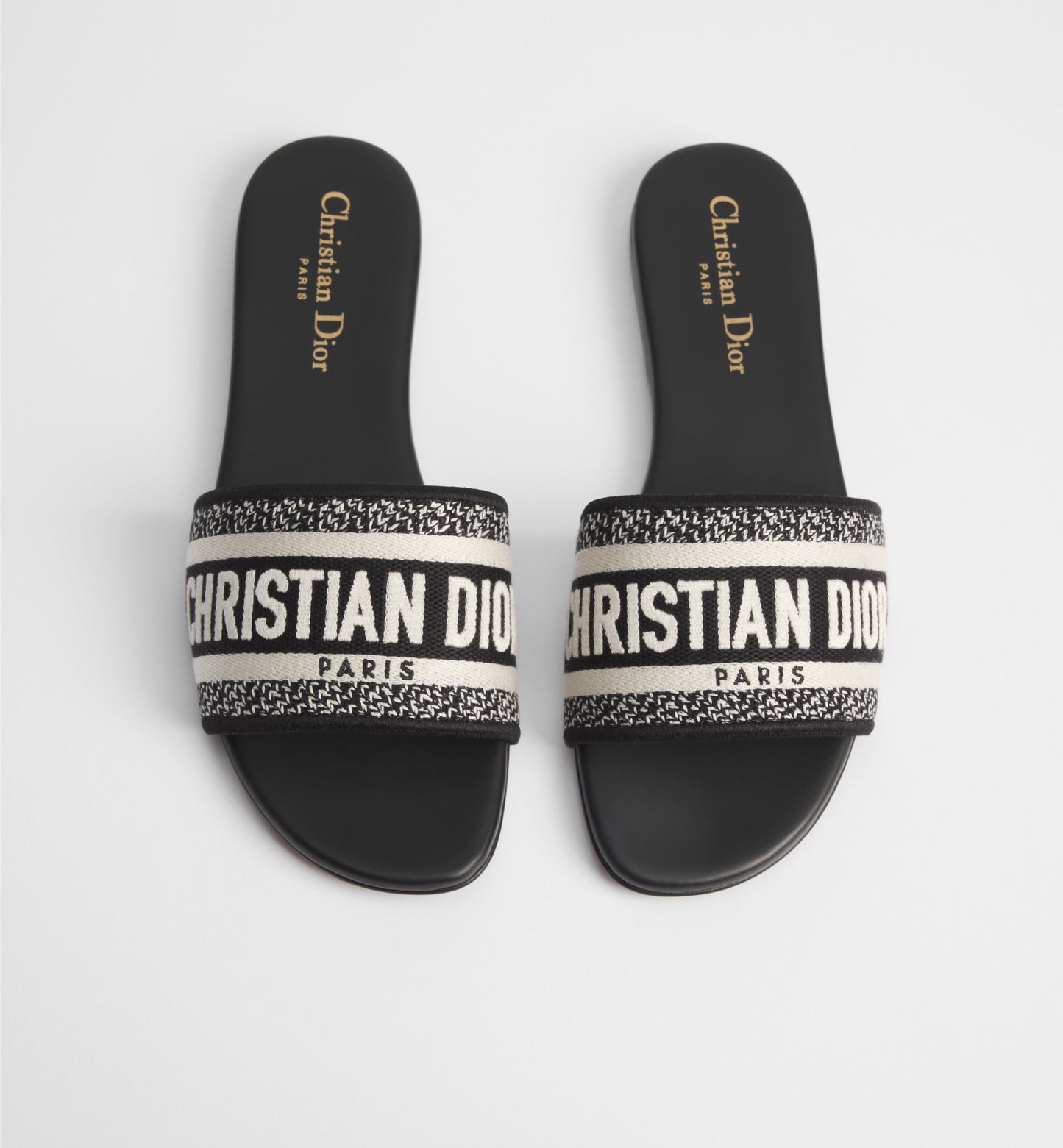 Black & White Embroidered Logo Slide Sandals