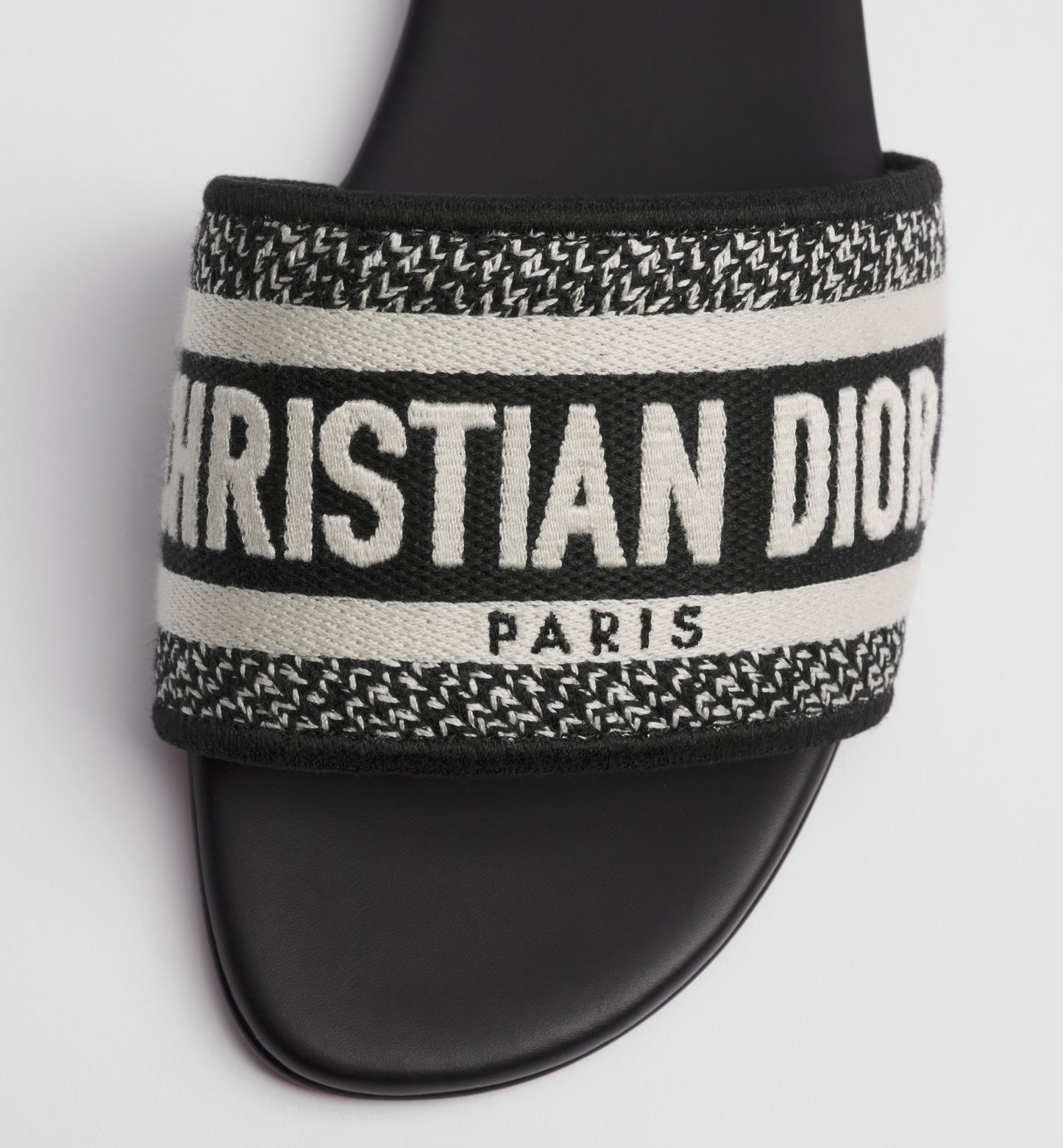 Black & White Embroidered Logo Slide Sandals