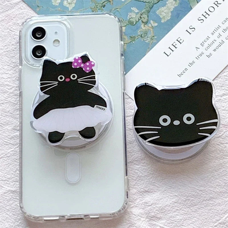 Cute Black Cat For Magsafe Magnetic Phone Griptok Phone Holder Stand
