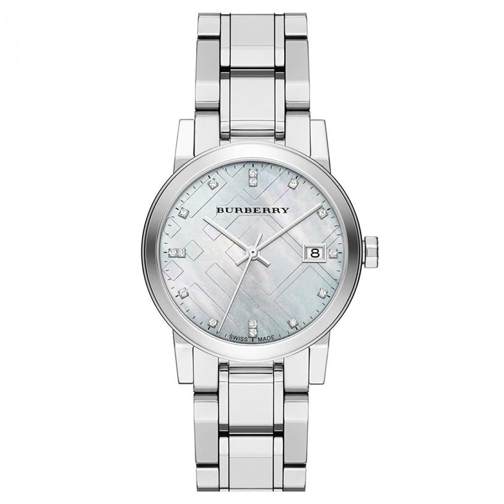 Burberry 34 mm sølv diamantur til kvinder