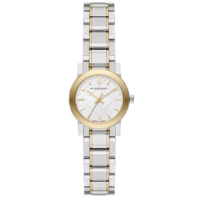 Burberry, hvid urskive, tofarvet 26 mm ur til kvinder