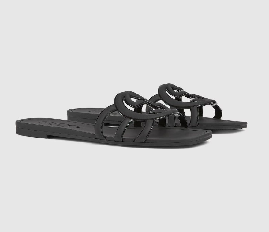 Minimal Luxe Double G Logo Slides – Elegante flate hverdagssandaler