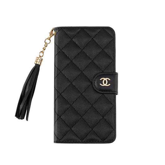 Luxury Quilted Leather Flip Wallet Phone Case With Tassel