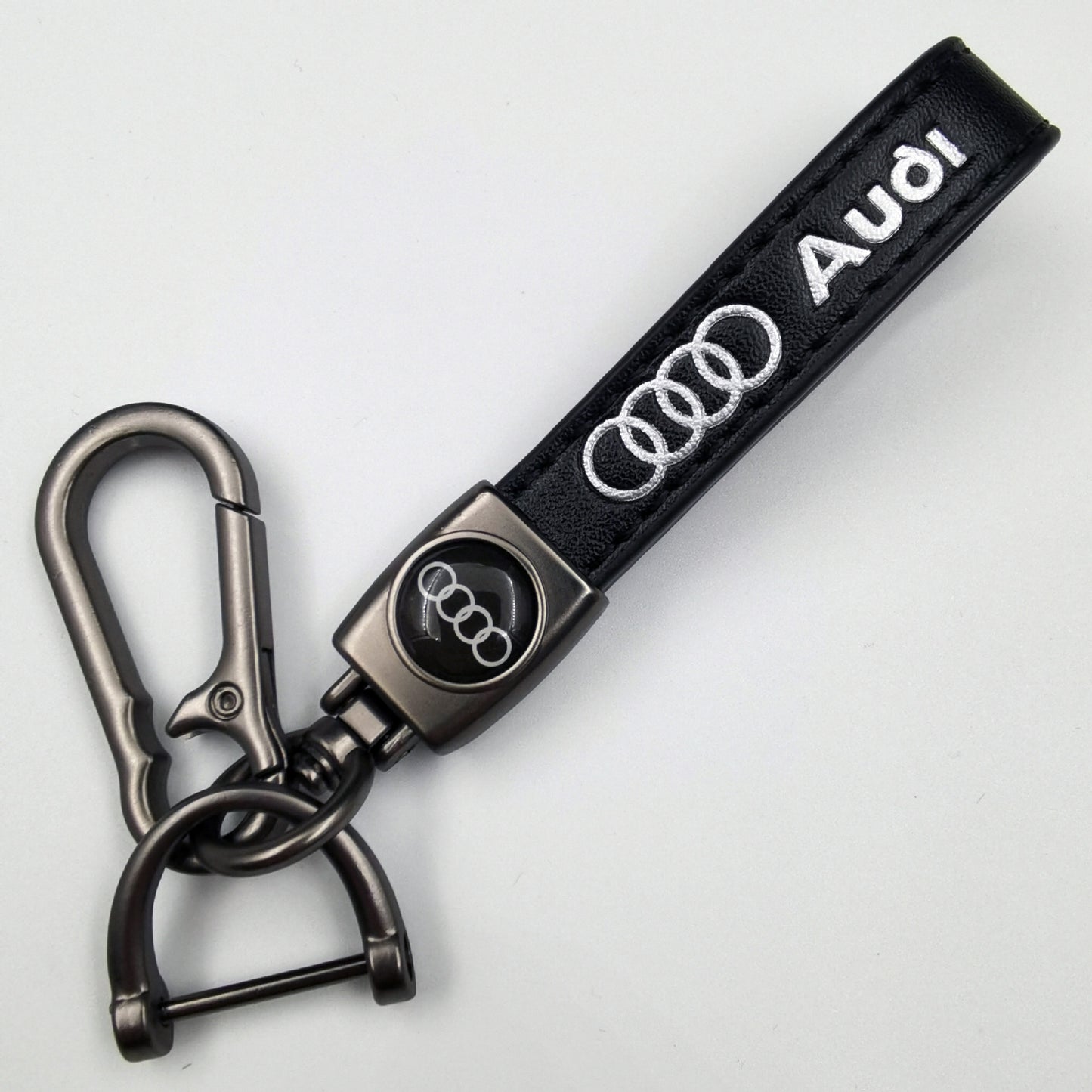 Sleek Leather Keychain with Metal Carabiner