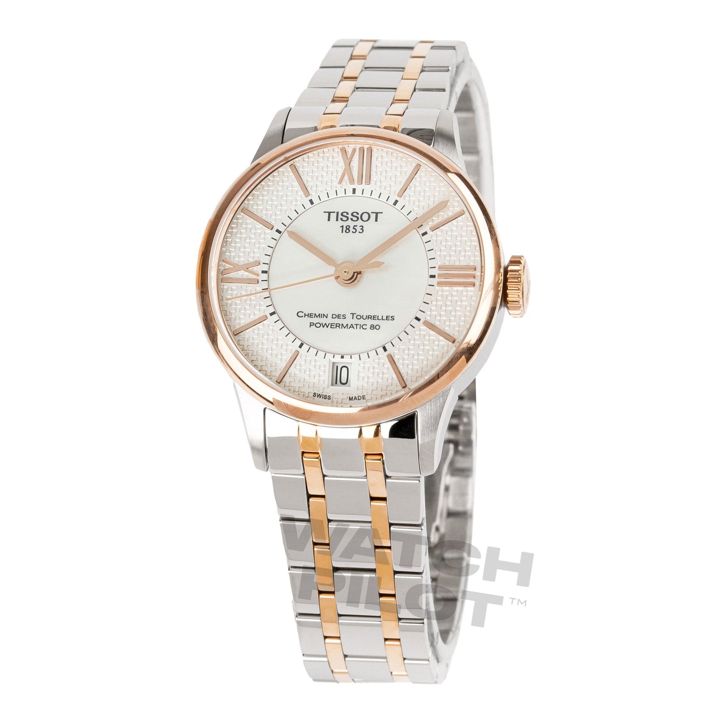 Tissot Chemin Des Tourelles Powermatic 80 dames wit-roségouden horloge
